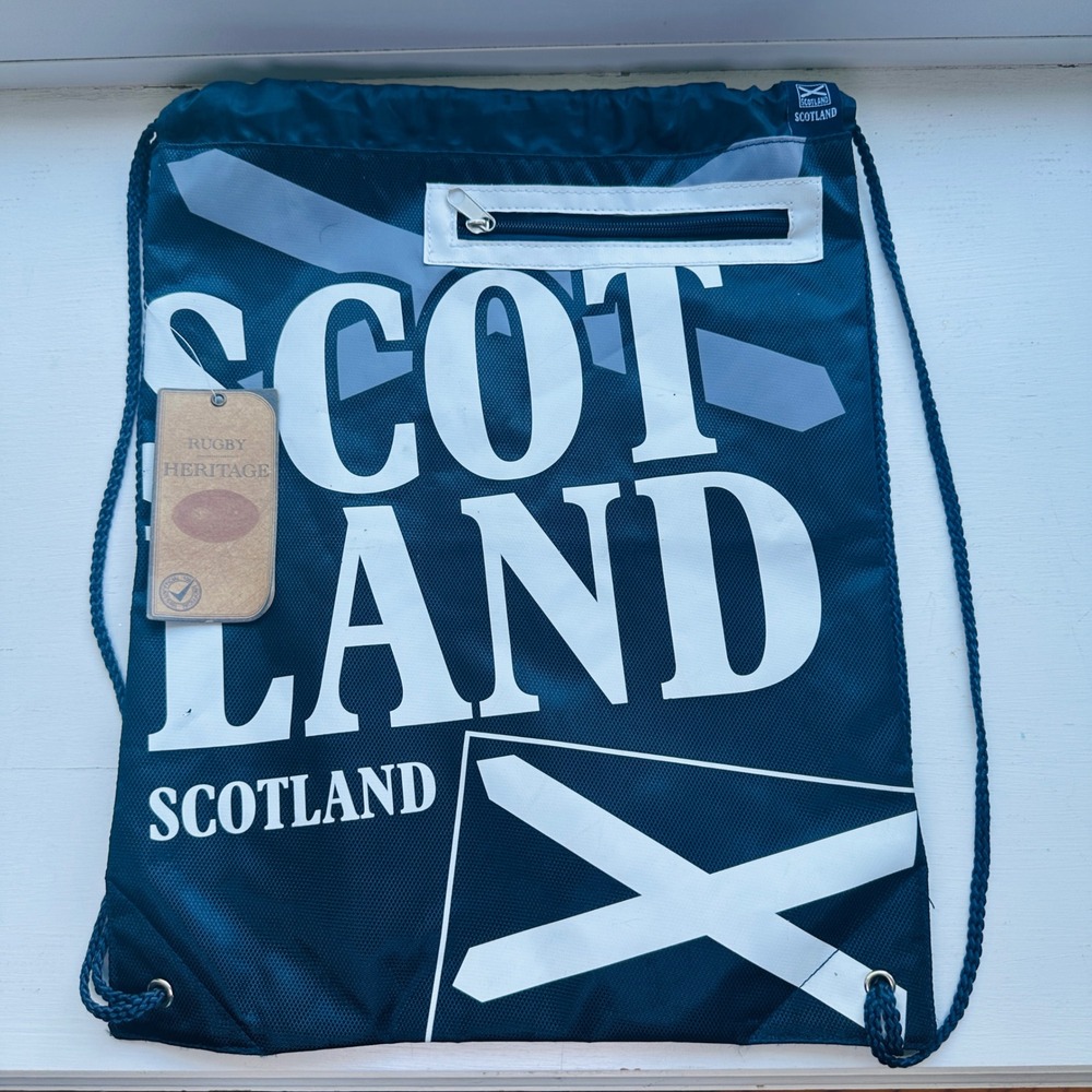 Rugby Heritage Scotland Drawstring Bag Navy Blue Cinch Sack Zipper Pocket NWT